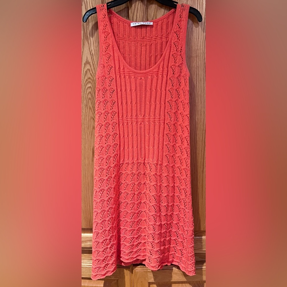 Trina Turk Open Crochet Knit Sleeveless Dress Cover-Up in Orange Pop Size XS/S
